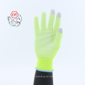 Touchscreen Hi vis gelbe Polyesterschale beschichtete Handschuhe weiße puspalmenbeschichtete Fluoreszenzhandschuhe Polyurethanpalmenbeschichtete Handschuhe